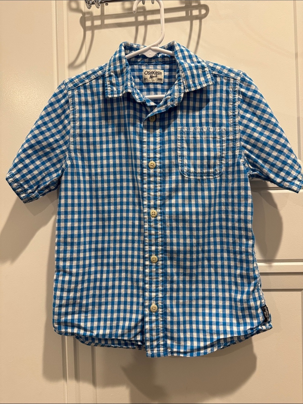 OshKosh B'gosh Blue & White Gingham Short Sleeve Button-Up Shirt